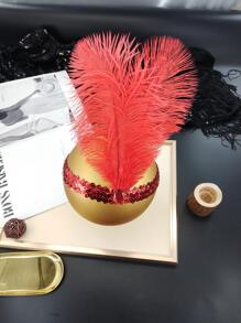 亮片和羽毛裝飾髮帶 - 紅色 - 查看 3