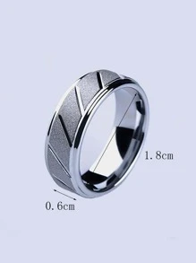 1pc Textured Metal Stainless Steel Ring - Silver - View 4