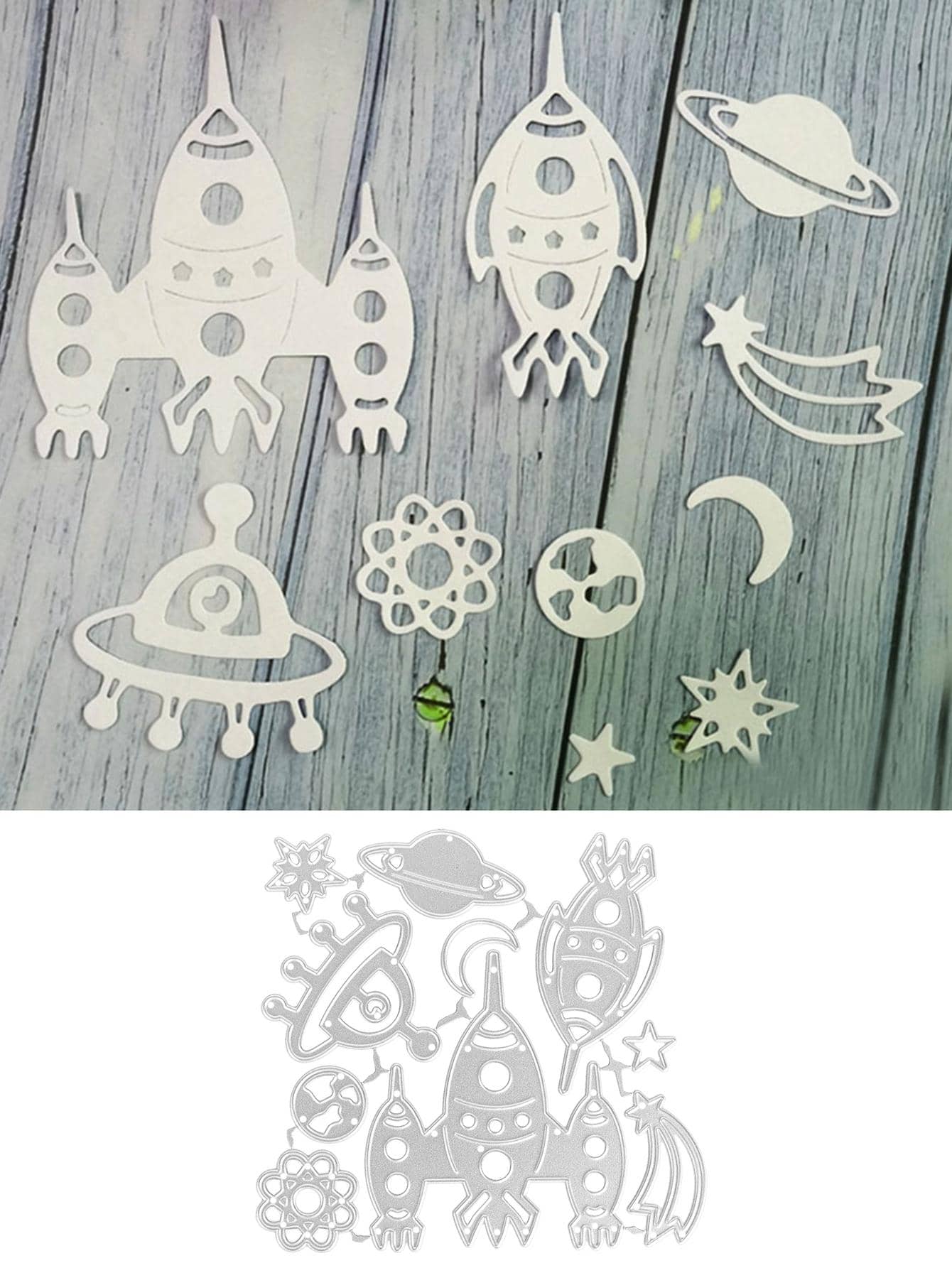 1 Thép Hadfield DIY Khắc Stencil Thủ Công Chết, Tên Lửa Hiện Đại & Thiết Kế Hành Tinh Cắt Chết Cho Gia Đình - Bạc - Xem 1