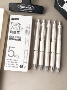 M O K A 5pcs/box St-tip Exam Cheating Pen, Ins Style, High Performance Smooth Writing, Quick Dry 0.5mm Black Ink, 1 Set - White - View 6