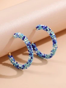 撞色串珠開口耳環 - 藍色 - 查看 1
