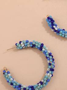 撞色串珠開口耳環 - 藍色 - 查看 3