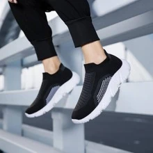 1pair Sporty Sneakers, Knit Slip-on Running Shoes