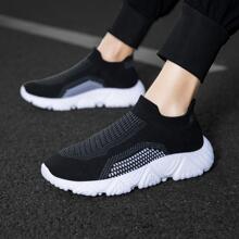 1pair Sporty Sneakers, Knit Slip-on Running Shoes