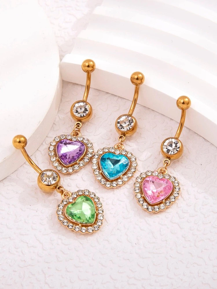 Stainless Steel Plated Color Heart Shaped Belly Button Nails 7-piece Set - Multicolor - View 3