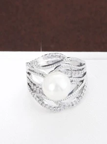 Khối Zirconia  & Đồ trang trí Ngọc Trai giả Nhẫn - Bạc - Xem 2