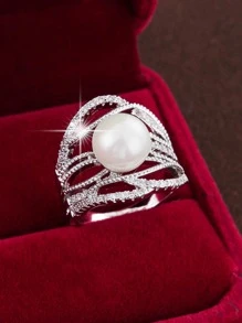 Khối Zirconia  & Đồ trang trí Ngọc Trai giả Nhẫn - Bạc - Xem 1