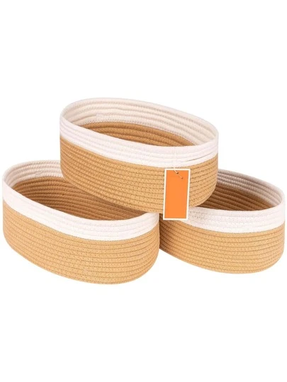 1入組雙色編織書桌收納現代織物收納籃適用於家庭