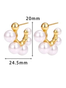 Faux Pearl Decor Hoop Earrings - Gold - View 4