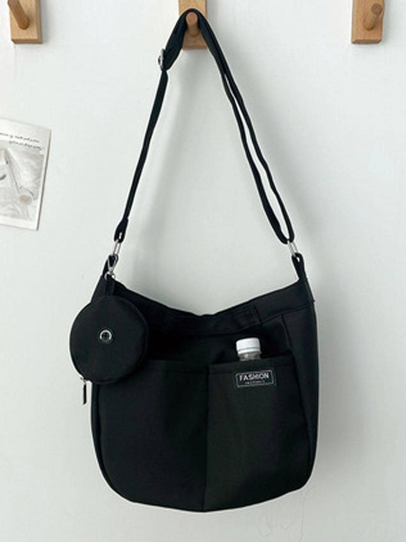 Lightweight,Business Casual Letter Patch Decor Hobo Bag With Coin Purse