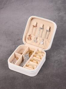 1pc Jewelry Organizer Box, Portable Household Travel Storage Organizer Earring Necklace Ring Jewelry Storage Box For Women Accessory Valentine Day - White - View 4