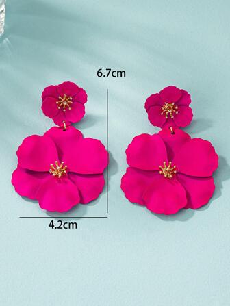 1pair Asymmetrical Multilayer Colorful Flower Shaped Metal Drop Earrings, Perfect For Dates And Gifting Valentines,Mom,Mother,Mother's Day,Gift