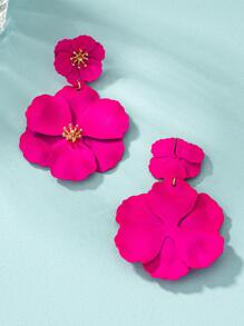 1pair Asymmetrical Multilayer Colorful Flower Shaped Metal Drop Earrings, Perfect For Dates And Gifting Valentines,Mom,Mother,Mother's Day,Gift