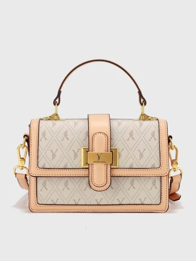 YP Bolsa cuadrada con estampado de letra unido en contraste con solapa