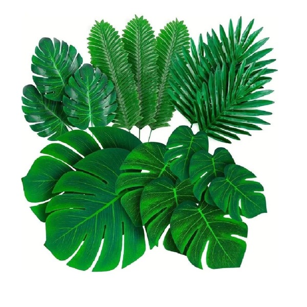 30pcs Hawaiian Turtleback-shaped Leaf Decoration Mixed Green Craft Faux Palm Leaves