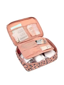 1入組花卉印花化妝包，帶字母貼花裝飾化妝包，旅行美妝包，便攜式化妝包，防水洗漱包刷子組織者，旅行必備品 - 彩色 - 查看 5