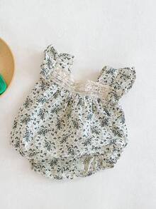 嬰兒1入組碎花荷葉邊連體衣和1入組帽 - 綠色 - 查看 5