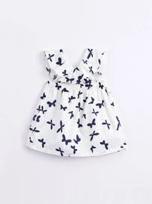 小女童蝴蝶圖案荷葉邊洋裝