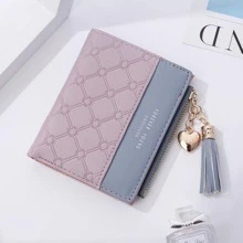 Ví gấp đôi họa tiết chữ Colorblock bỏ túi nhỏ Ví gấp đôi có khóa kéo dành cho nữ bằng da PU đựng thẻ tín dụng, thẻ căn cước, tiền mặt, thời trang tối giản, kinh doanh hiện đại, kỷ niệm ngày lễ tình nhân, quà tặng sinh nhật cho cặp đôi, phụ nữ, phụ nữ, quà tặng cho phụ nữ, ví, ví nhỏ - Màu tím - Xem 3