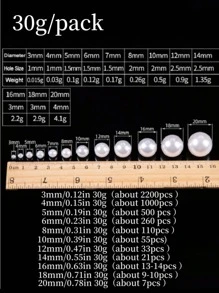 30g白色珍珠珠子適用於珠寶製作3MM至20mmABS珍珠鬆動圓形珍珠珠子