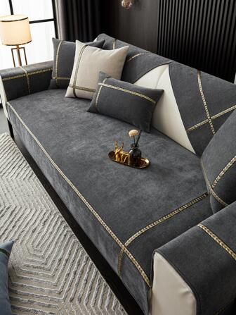 1pc Geometric Pattern Sofa Towel, Modern Polyester Anti-slip Towel Cover For Home