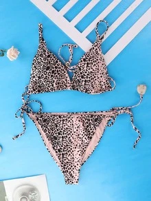 Leopard Print Tie Side Bikini Summer - Multicolor - View 1