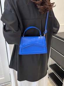 Minimalist Flap Square Bag Top Handle Blue - Blue - View 5