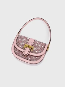 YP Mini Saddle Bag Letter Detail Flap Stone Detail - Pink - View 2