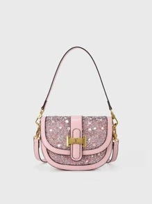 YP Mini Saddle Bag Letter Detail Flap Stone Detail - Pink - View 1