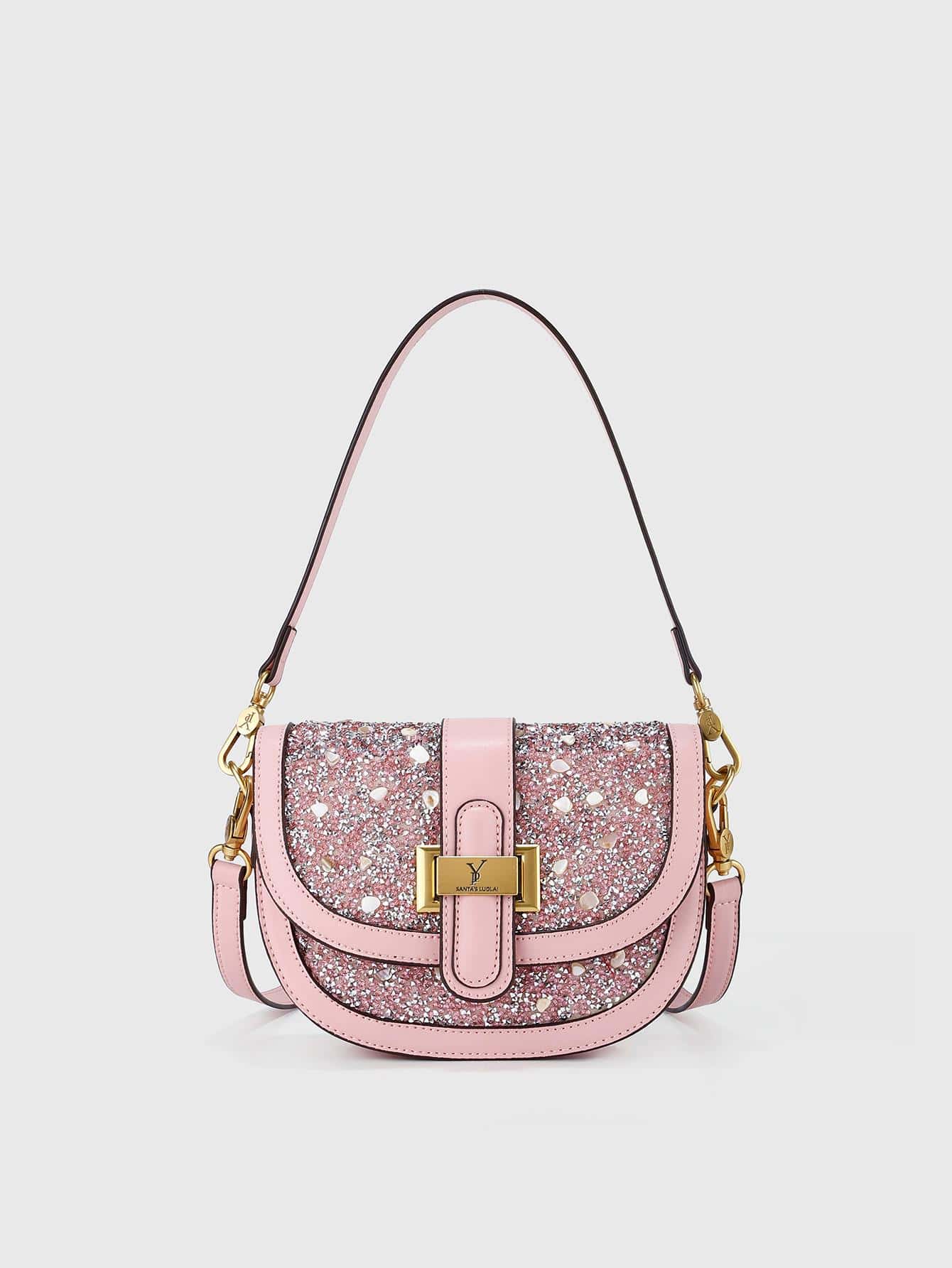 YP Mini Saddle Bag Letter Detail Flap Stone Detail - Pink - View 1