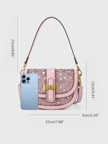 YP Mini Saddle Bag Letter Detail Flap Stone Detail - Pink - View 4