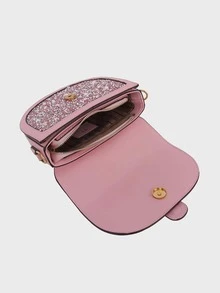 YP Mini Saddle Bag Letter Detail Flap Stone Detail - Pink - View 5