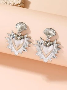 Heart Drop Earrings Valentines - Silver - View 3