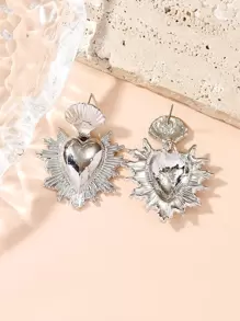 Heart Drop Earrings Valentines - Silver - View 2