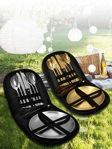 WORTHBUY 1set Stainless Steel Cutlery Set, Modern Portable Dining Set For Home - Gold - View 1