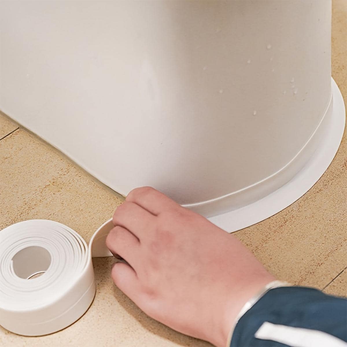 1roll Plain Kitchen Sealing Tape, Modern PVC Waterproof Sealing Strip For Home - White - View 1