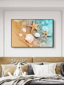 1入組貝殼和海星圖案無框現代化學纖維家庭裝飾牆壁藝術繪畫 - 彩色 - 查看 3