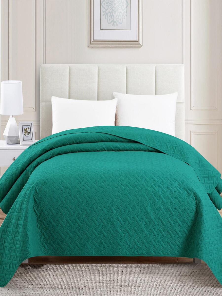 Solid Color Quilted Bedspread - Dark Green - View 1
