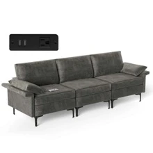 Costway Modern Modular Fabric 3-Seat Sofa Couch w/ Socket USB Ports & Metal Legs - 灰色 - 查看 2