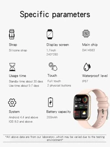 1 reloj correa de silicona, control deportivo del ritmo cardíaco, control del sueño, compatible con Android, IOS y iPhone - Rosa - Ver 5