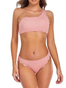 SHEKINI Bañador bikini ribete en abanico de un hombro - Rosa - Ver 1