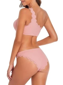 SHEKINI Bañador bikini ribete en abanico de un hombro - Rosa - Ver 6