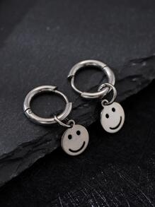 2 Stück Set mit minimalistischen und fröhlichen Lächeln Ohrringe, Geschenk für den Freund - Silber - Übersicht 3