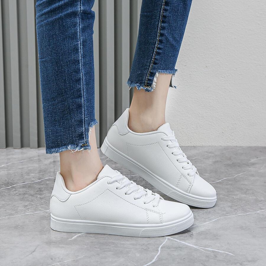 女士極簡前綁帶滑冰運動鞋 - 白色 - 查看 1