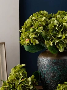 1Pc Autumn Green Artificial Hydrangea Real-Looking Silk Hydrangea Flower Arrangements High Quality Fake Floral Brunch For DIY Wedding Bouquet Party Home Living Room Kitchen Garden Hotel Office