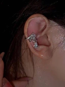 Blad Teardrop Verzilverd Oor manchet 2pcs Dames Mode Y2K Niet-piercing Oorbellen Bruids Bruiloft Feest Kubieke Sieraden Cadeau Voor Vriendin Vrouw Verjaardag