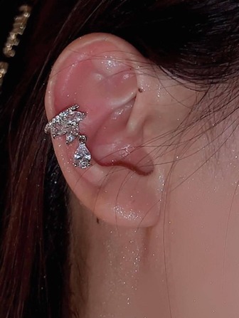 Leaf Teardrop Silver Plated Ear Cuff 2pcs Women Fashion Y2K Non-Piercing Earrings Bridal Wedding Party Cubic Jewelry Gift For Girlfriend Wife Birthday