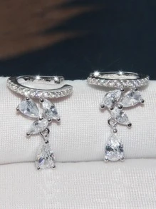 Blad Teardrop Verzilverd Oor manchet 2pcs Dames Mode Y2K Niet-piercing Oorbellen Bruids Bruiloft Feest Kubieke Sieraden Cadeau Voor Vriendin Vrouw Verjaardag