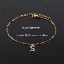 1Pc New Classic Pave Cubic Zirconia Initial Chain Bracelet For Women - Gold - View 3
