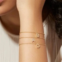 1Pc New Classic Pave Cubic Zirconia Initial Chain Bracelet For Women - Gold - View 2